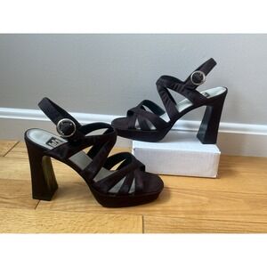 Vintage Y2K 90s Burgundy‎ Platform Chunky Heels Sz 8 Strappy Buckle Bratz Party